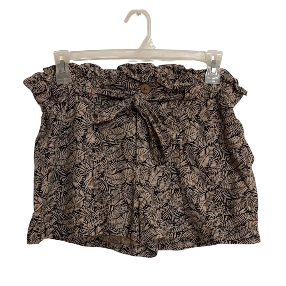 Jolt Black Leaf Print High Waist Women's Shorts Size XL Linen Blend